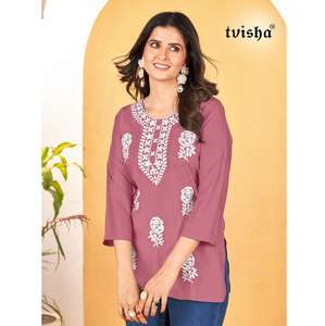 Kurti de Rayón con Bordado Chikankari, Atuendo Étnico Moderno, Tela Suave y Ligera, Perfecto para Ropa Casual Diaria de Mujer, por Exportación - Product Image 1