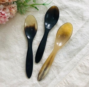 Nouvelle arrivée 100% véritable corne de boeuf ensemble de couverts corne naturelle polie cuillère fourchette dîner salade serveur cuillères-petite taille animaux couverts - Product Image 5