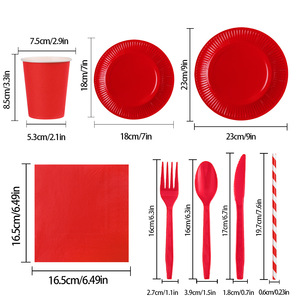 Platos, Vasos y Servilletas Desechables Redondos de Color Rojo Puro para Cumpleaños, Bodas, Navidad, Cumpleaños de Novia, Artículos de Mesa para Fiestas - Product Image 2