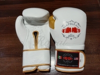 Guantes de boxeo blancos con corazón cromado ganador de competición profesional de calidad superior logotipo personalizado Muay Thai entrenamiento MMA guante