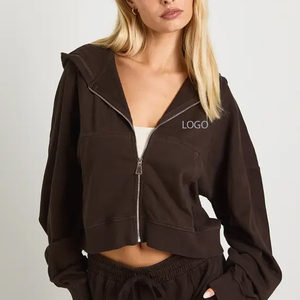 บริการ OEM ออกแบบโลโก้ตามสั่ง เสื้อฮู้ดดี้ผู้หญิงแขนยาวแบบมีซิป / ราคาขายส่ง 2026 สไตล์ลำลองและทันสมัย - Product Image 1