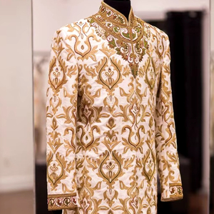 ELEGANT-DABKA-HEAVY-EMBROIDERY on GROOM-SHERWANI & <b>PANT</b> WITH EMBELLISHED CRYSTAL GLASS BEADS,DABKA WORK for WEDDING=2024 - Product Image 1