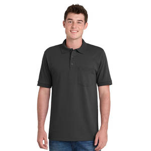 Camiseta Polo Clásica de Manga Corta con Bolsillo y Cuello Redondo para Hombre, Color Negro Intenso - Product Image 1