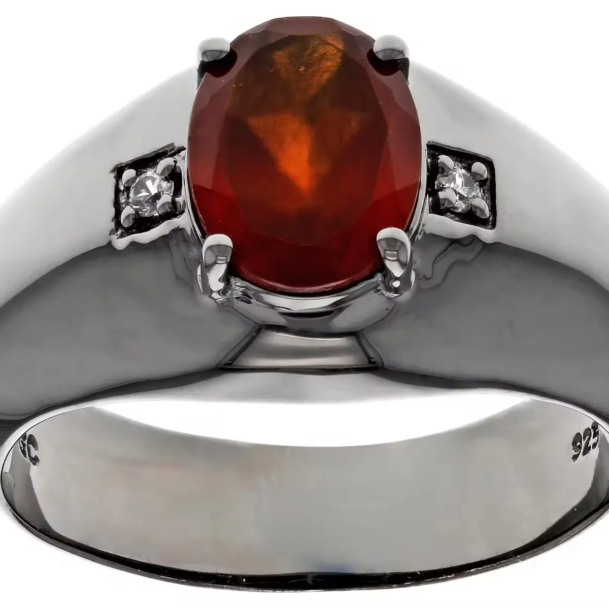 Nhẫn nam với hessonite màu cam và Zircon trắng | Rhodium đen trên bạc Sterling | thiết kế độc đáo và độc đáo | bán buôn