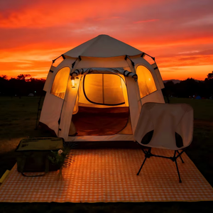 Tenda Glamping Esagonale Istantanea per Tutte le Condizioni Meteo, Apertura Automatica, Tessuto Oxford Impermeabile per Campeggio all'Aperto - Product Image 6