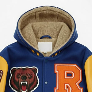 แจ็คเก็ตวาร์ซิตี้ผู้ชายแบบมีฮู้ดปักลายเชนิลล์รุ่นใหม่ล่าสุด ผลิตโดยผู้ผลิตเสื้อผ้าชั้นนำ รับผลิตตามแบบที่ต้องการ - Product Image 5