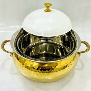 Chauffe-plats martelé en métal de table Vente à chaud Casserole design de forme ronde Pot en métal décoratif fini or - Product Image 5