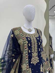 Designer Pakistani Georgette Salwar Suit with Embroidery Work, <b>Long</b> Pakistani Salwar Kameez Dupatta <b>Dress</b> for Wedding Function - Product Image 3
