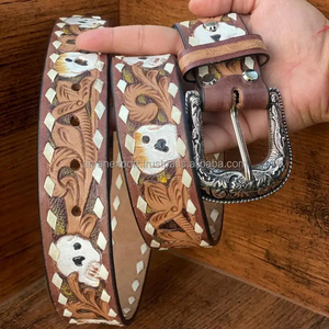 ใหม่สไตล์ตะวันตกจริงของแท้มือเครื่องมือหนังดอกไม้สีเข็มขัดคุณภาพสูงหนังทําด้วยมือเข็มขัดเอว Unisex - Product Image 2