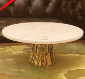 Base para Pastel Redonda con Acabado Dorado, Diseño Elegante 2026, para Bodas, con Tapa de Mármol y Base de Metal - Product Image 4