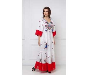 Robes coréennes brodées à fleurs pour femmes, robe bohème à manches trois-quarts - Product Image 1