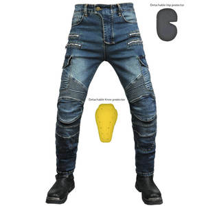 D-Ride Moto Jeans de motard pour homme en denim bleu vieilli, design multi-poches, protections de genou amovibles, respirant, séchage rapide, OEM Plus - Product Image 3