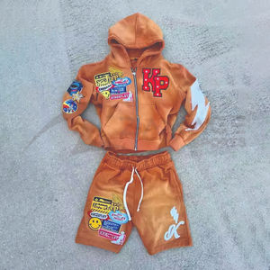 Two Piece Set Cotton Sportswear Suit Men Short Sets Windbreaker Jacket and Short Set Zip up Wind Breaker Jacket <b>Hoodie</b> - Product Image 1