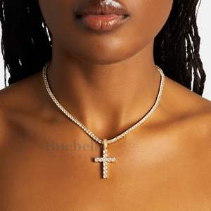 <b>Cross</b> Pendant Moissanite Solid 925 <b>Sterling</b> <b>Silver</b> Anti-Tarnish 14k Gold Coating Hiphop for Women Party Charms - Product Image 2