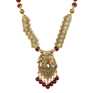 Maroon Oxidised Brass Jewelry Samosa Elephant Design with <b>Garnet</b> Stone for Party Occasions - Product Image 3
