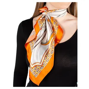 Pañuelo cuadrado de seda para la cabeza para mujer, bufanda de lujo con diseño personalizado, de moda, con estampado, venta al por mayor
