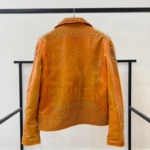 Chaqueta de cuero con tachuelas para hombre, abrigo de motociclista Vintage con diseño de tachuelas de Metal, chaquetas de cuero transpirables personalizadas - Product Image 3