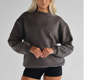 Sudadera corta francesa informal para mujer, jersey de manga larga con cuello redondo, logotipo en relieve personalizado, posición frontal en blanco de punto de invierno - Product Image 5
