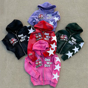 Haute qualité lavage à l'acide Streetwear Boxy recadrée en détresse Vintage broderie Patch sweat à capuche zippé français Terry à capuche personnalisé - Product Image 1