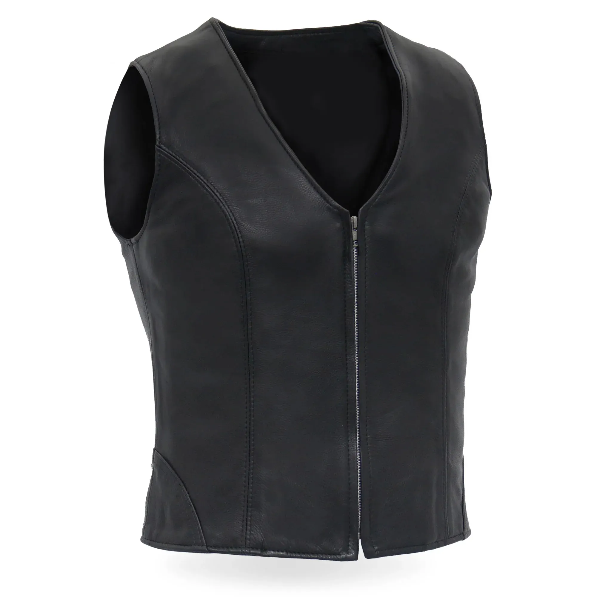 Vrouwen Leren Motorfiets Biker Vest Met Rits Aan De Voorkant Dames Zwart Koeienhuid Leren Vest Met Zilveren Metalen Rits