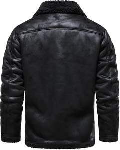 Chaqueta Vintage Desgastada, Chaqueta Bomber de Cuero Sintético con Forro de Borrego Sintético, Abrigo de Motociclista para Hombre - Product Image 3