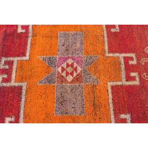 Tapis turc vintage 3x11,1 pieds, tapis en laine Herki rouge ombré - Product Image 5