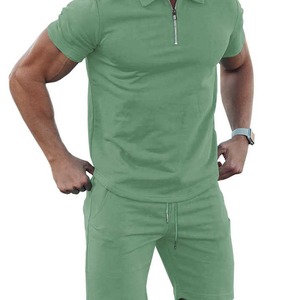 Logo personnalisé Survêtements Hommes Costumes À Manches Courtes Coton 100% Zipper Polo T Shirt Avec Jogger Shorts Running Hommes Shorts Ensembles - Product Image 5