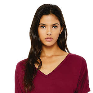 65% Poly 35% Viscose 32 simple 3.7 oz marron T-Shirt femme ample col en v avec fond incurvé subtil coton - Product Image 4
