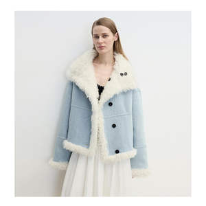 Veste en jean et laine réversible à col GlacierFlip en fourrure de mouton, style décontracté, avec boutons décoratifs, coupe ample, délavée, contrastée - Product Image 1