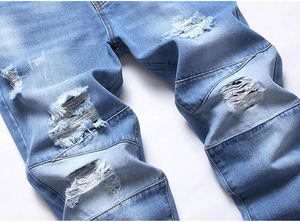 Vente en gros de pantalons streetwear en denim de coton de haute qualité pantalon en jean droit délavé effet moustache pantalon en jean pour hommes - Product Image 3