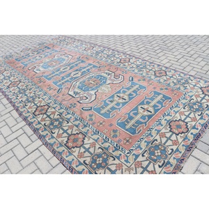 Tapis turc vintage surdimensionné 6,9x13,5 pi (210x412 cm), tapis bleu patchwork - Product Image 4