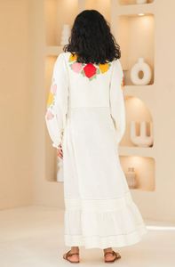 Maxi vestido de algodón bordado ucraniano para mujer, traje de playa informal de manga larga tejido ecológico, el mejor bordado Ucraniano - Product Image 4