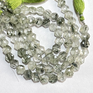 8MM vert rutile à facettes forme hexagonale perles de pierres précieuses naturelles support perceuse 6 pouces brin fantaisie perles fournitures - Product Image 3