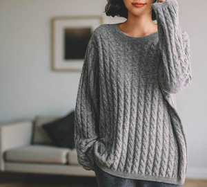 เสื้อคาร์ดิแกนไหมพรมแขนยาวคอวีทรงหลวมสไตล์ลำลองสำหรับผู้หญิง  ใส่สบาย เหมาะกับฤดูใบไม้ร่วงและฤดูหนาว  แบบเรียบง่าย  สามารถสั่งตัดได้ - Product Image 3