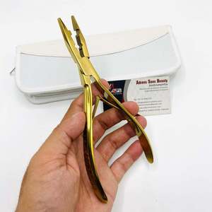 Alicates profesionales para extensiones de cabello de microanillo de acero inoxidable chapados en oro, herramienta de punta plana multifuncional con logotipo privado - Product Image 6