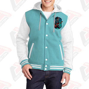 Men's Stylish Warm Varsity Jacket with Hood 100% Cotton Fleece Embroidered Technics Digital Printing Plain Dyed for Winter - Product Image 5