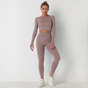 Venta al por mayor OEM señoras medias y sujetador conjunto sin costuras Fitness Yoga desgaste logotipo personalizado gimnasio Fitness Yoga conjuntos trajes para mujeres ropa activa - Product Image 6