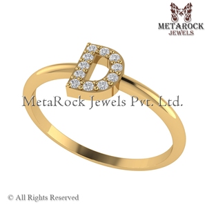 Sólido 14K oro amarillo D anillo inicial Pave diamante joyería hecha a mano A a Z minimalista letras anillo oro diamante joyería D anillo - Product Image 3