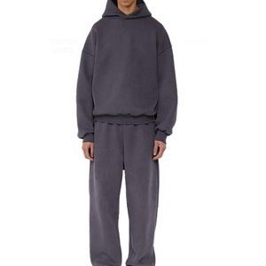 Ensemble de survêtement en coton de haute qualité personnalisé pour homme, comprenant un sweat à capuche oversize et un pantalon de jogging, effet délavé à l'acide, ensemble 2 pièces - Product Image 4