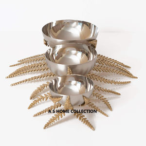 Gold Leafy Shape <b>Stand</b> <b>With</b> Silver Shiny <b>Mirror</b> Polished Metal Bowls For Dining <b>Table</b> Centerpiece Kitchenware Use - Product Image 1