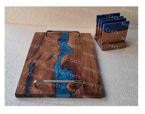 Bandeja de madera decorativa ecológica hecha a mano con asas personalizables para el hogar, restaurante, uso elegante, artesanía para servir comida - Product Image 1