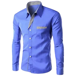 เสื้อเชิ้ตผู้ชายสีฟ้าอ่อนทรงเข้ารูปแขนยาวติดกระดุมลงแบบทางการธุรกิจลำลองสำหรับงานแต่งงานปาร์ตี้คลาสสิกมีสไตล์ - Product Image 4