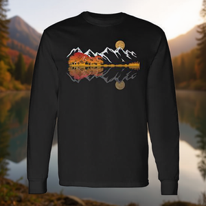 T-shirt à manches longues Guitar Lake Mountain Reflections, design artistique pour musicien - Product Image 3