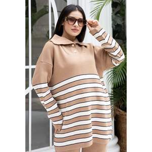 Trucker Collar Striped Knitwear 2 Piece Set Ten - Product Image 2