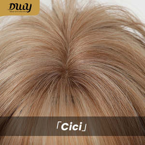 Cici-DWY MiraScalp Short-length <b>Bob</b> Synthetic <b>Wig</b> Light Brown with Blonde Highlights Glueless and Transparent Lace Color - Product Image 6