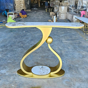 Table console de luxe contemporaine 120x30x85cm, meuble de salon avec plateau en céramique et pieds en fer pour entrée, villa, hôtel - CST071 - Product Image 4