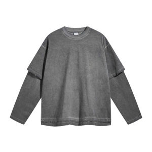 Camisetas de Manga Larga de Doble Capa Personalizadas por el Fabricante, Nuevo Estilo con Hombros Caídos para Hombre, 100% Algodón, Talla Grande, Transpirable, Tipo Lona - Product Image 5