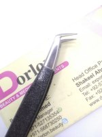 Pince à épiler pour extensions de cils en acier inoxydable à pointe incurvée, avec paillettes noires de haute qualité et miroir à cils
