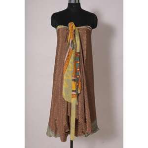 Handmade Boho Reversible Sari <b>Skirt</b> Summer Beachwear Vintage Art Silk Wrap Dress for Women Natural Minimal Party Outfit - Product Image 5