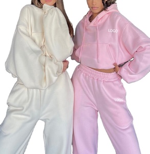 Offre Spéciale Logo personnalisé vierge bouffée impression lourde laine à capuche ensemble hiver polaire survêtement pantalons de survêtement et sweats à capuche unisexe - Product Image 1